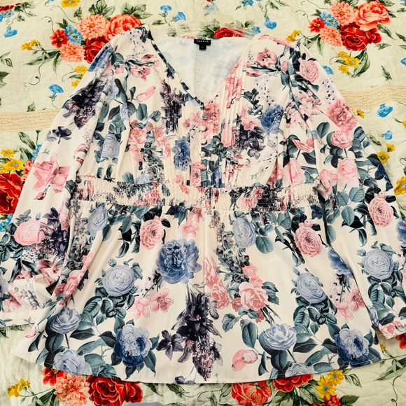 Torrid Floral Blouse - Pink and Blue - Picture 2 of 9